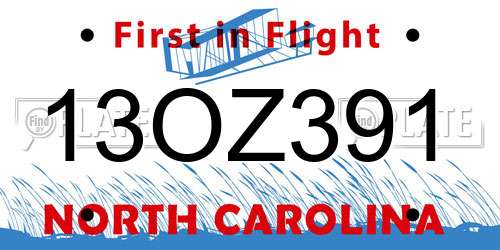 13OZ391 North Carolina License Plate