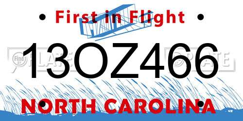 13OZ466 North Carolina License Plate