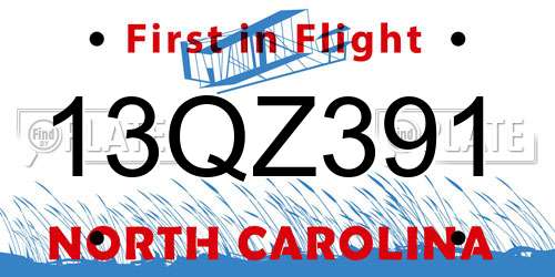 13QZ391 North Carolina License Plate