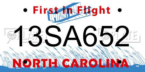 13SA652 North Carolina License Plate
