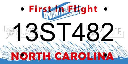 13ST482 North Carolina License Plate