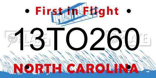 13TO260 North Carolina License Plate