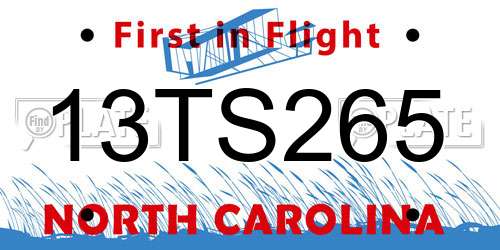 13TS265 North Carolina License Plate