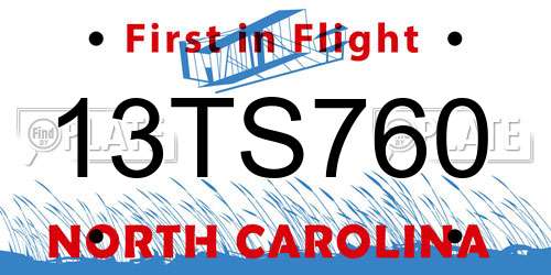 13TS760 North Carolina License Plate