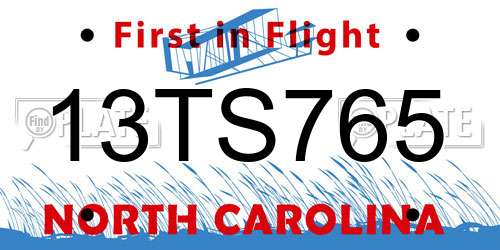 13TS765 North Carolina License Plate