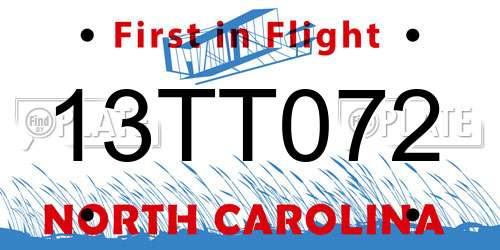 13TT072 North Carolina License Plate