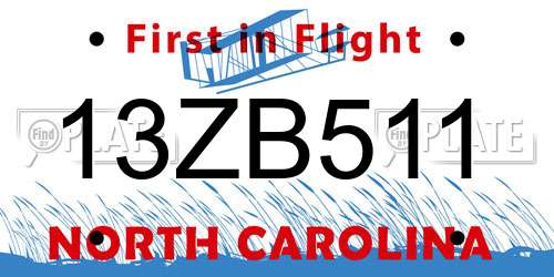 13ZB511 North Carolina License Plate