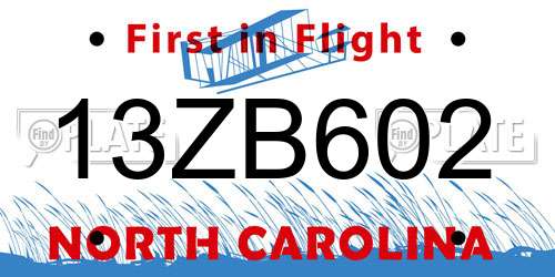 13ZB602 North Carolina License Plate