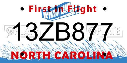 13ZB877 North Carolina License Plate