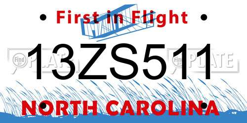 13ZS511 North Carolina License Plate