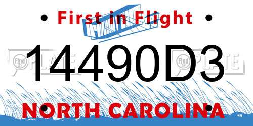 14490D3 North Carolina License Plate