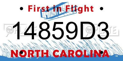 14859D3 North Carolina License Plate