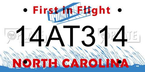 14AT314 North Carolina License Plate