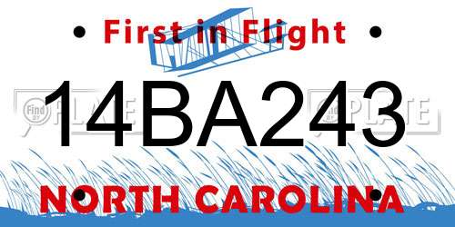14BA243 North Carolina License Plate