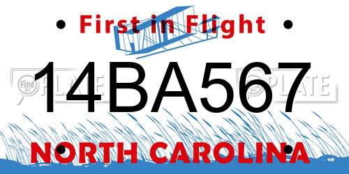 14BA567 North Carolina License Plate