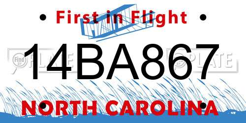 14BA867 North Carolina License Plate