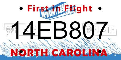 14EB807 North Carolina License Plate