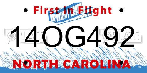 14OG492 North Carolina License Plate