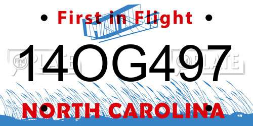 14OG497 North Carolina License Plate