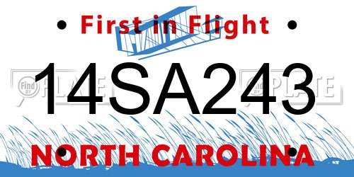 14SA243 North Carolina License Plate