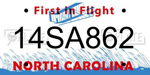14SA862 North Carolina License Plate