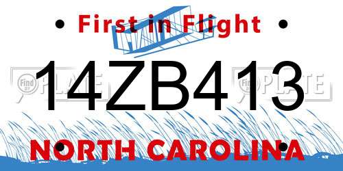 14ZB413 North Carolina License Plate