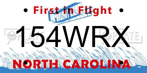 154WRX North Carolina License Plate