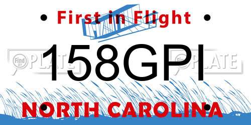 158GPI North Carolina License Plate