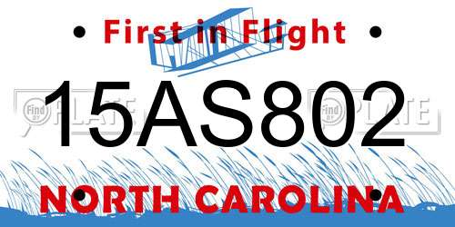 15AS802 North Carolina License Plate