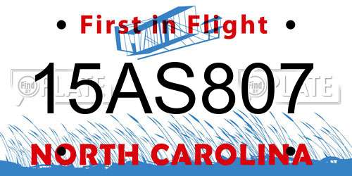 15AS807 North Carolina License Plate