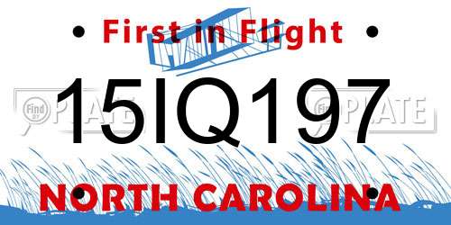 15IQ197 North Carolina License Plate