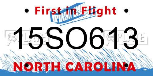 15SO613 North Carolina License Plate