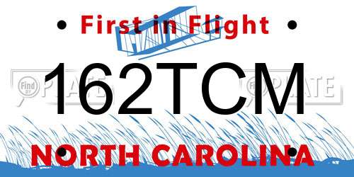 162TCM North Carolina License Plate