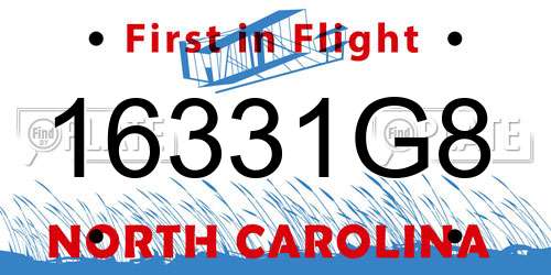16331G8 North Carolina License Plate