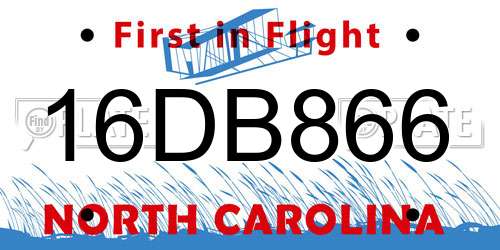 16DB866 North Carolina License Plate