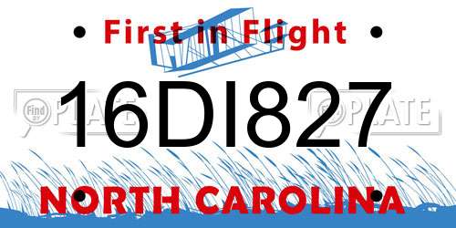 16DI827 North Carolina License Plate