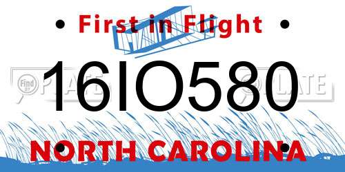 16IO580 North Carolina License Plate