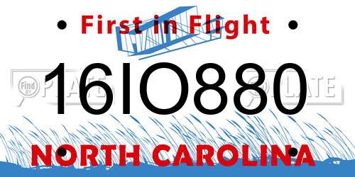 16IO880 North Carolina License Plate
