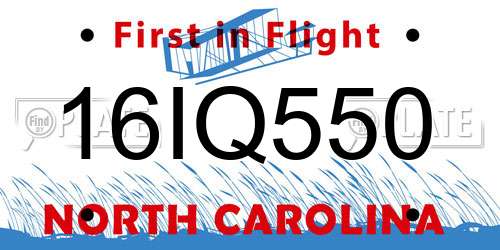 16IQ550 North Carolina License Plate