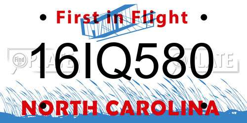 16IQ580 North Carolina License Plate
