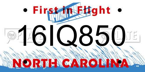 16IQ850 North Carolina License Plate