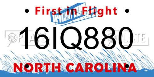 16IQ880 North Carolina License Plate