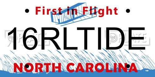 16RLTIDE North Carolina License Plate