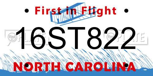 16ST822 North Carolina License Plate