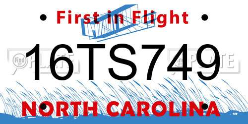 16TS749 North Carolina License Plate