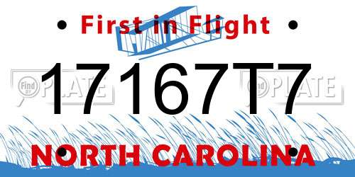 17167T7 North Carolina License Plate