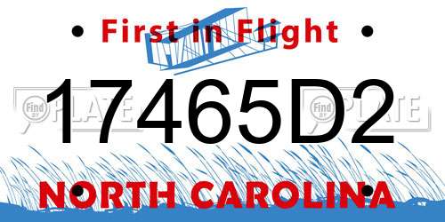 17465D2 North Carolina License Plate