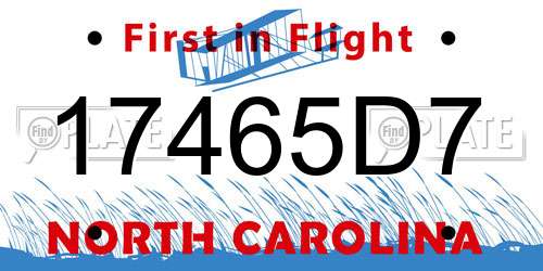 17465D7 North Carolina License Plate
