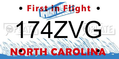 174ZVG North Carolina License Plate
