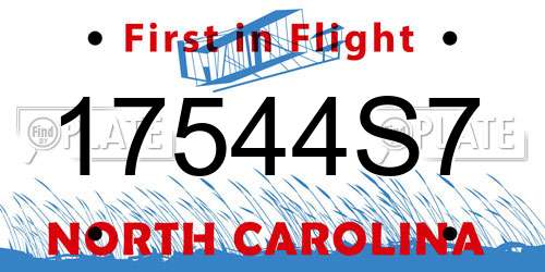 17544S7 North Carolina License Plate